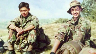 Sheikh Mohamed bin Zayed (right) and the King of Malaysia met as officer cadets at the Royal Military Academy Sandhurst. Malaysian News Agency