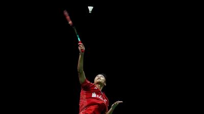 Anthony Sinisuka Ginting of Indonesia hits a shot during the Total BWF World Championships at Nanjing Youth Olympic Games Sport Park in Nanjing, China. Lintao Zhang/Getty Images