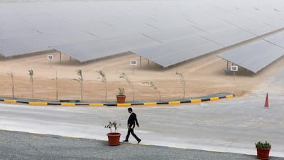 Above, the 200-megawatt second phase of the Mohammed bin Rashid Al Maktoum solar park, which has enough capacity to power 50,000 homes in Dubai. Pawan Singh / The National