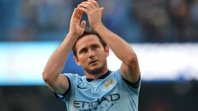 Manchester City's Frank Lampard reacts to fans at the end of his side's draw against Chelsea in the Premier League on Sunday. Peter Powell / EPA / September 21, 2014