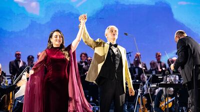Mayssa Karaa and Andrea Bocelli were pitch-perfect at Emirates Palace Mandarin Oriental. Photo: Priscilla Selhorst