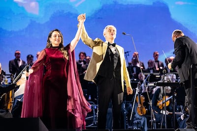 Mayssa Karaa and Andrea Bocelli were pitch perfect at Emirates Palace, Abu Dhabi. Photo: Priscilla Selhorst