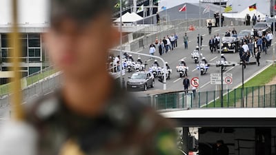 Police and security forces attend a rehearsal for the presidential inauguration in Brasilia. AFP