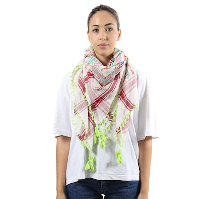 A keffiyeh by SEP, hand-stitched by Palestinian refugees. Photo: SEP the Brand