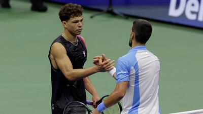 Novak Djokovic greets Ben Shelton after his win in the US Open semi-final. AFP