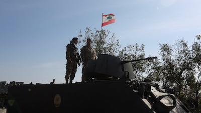 Lebanese government troops in the southern Litani sector, in Alma Al Shaab, near the border with Israel. AFP