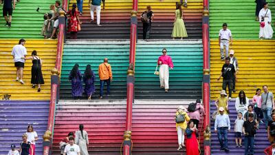 Visitors on the 272 steps to the Batu Caves Temple outside Kuala Lumpur, Malaysia. EPA