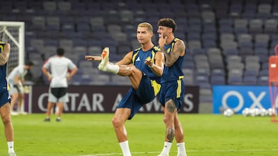Nassr's Cristiano Ronaldo during training in Al Ain. Pawan Singh for The National