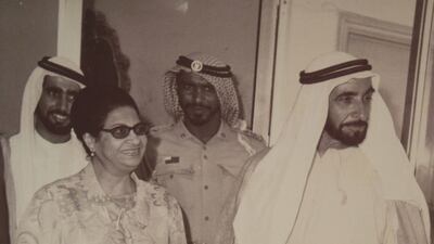 Sheikh Zayed and Egyptian singer Umm Kulthum pictured in Abu Dhabi in the 1970s. Stephen Lock / The National