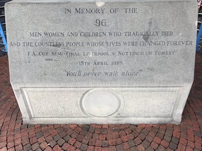 A stone memorial, erected on the 10th anniversary of the Hillsborough disaster of 1989. Andy Mitten for The National