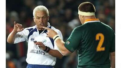 John Smit, right, the South Africa captain, is given a warning by Alan Lewis during last weekend's Tri Nations loss to New Zealand.