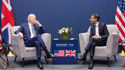 British Prime Minister Rishi Sunak with US President Joe Biden at San Diego Naval Base this year. Downing Street