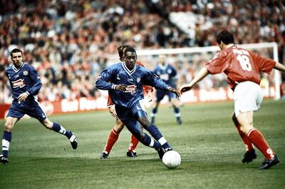 Emile Heskey in action for Leicester City during the 1997 League Cup Final replay against Middlesbrough at Hillsborough. Leicester won the match 1-0. Getty Images