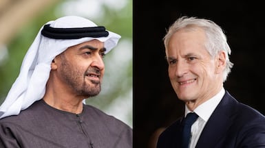 President Sheikh Mohamed and Jonas Gahr Store, Prime Minister of Norway, discussed matters of mutual interest and concern by phone. UAE Presidential Court / AFP