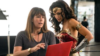 Director Patty Jenkins and actress Gal Gadot on the set of 'Wonder Woman 1984'. AP