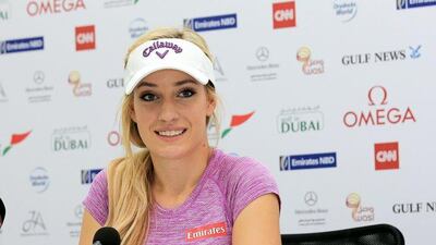Paige Spiranac of the United States after her practice round as a preview for the 2015 Omega Dubai Ladies Masters on the Majlis Course at The Emirates Golf Club on December 7, 2015 in Dubai, United Arab Emirates. (Photo by David Cannon/Getty Images)