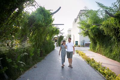 Jameel Khan and his daughter, Hannah, 11, at Dubai Sustainable City. Reem Mohammed/The National
