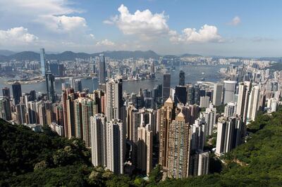 Victoria Harbour and the Hong Kong skyline from the Peak
