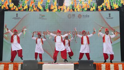 Schoolchildren headlined the show with patriotic songs and dance performances.