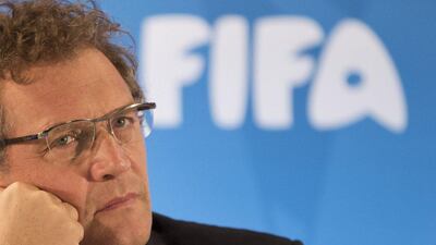 Fifa secretary general Jerome Valcke shown during a news conference last year ahead of the 2014 World Cup. Felipe Dana / AP / January 23, 2014
