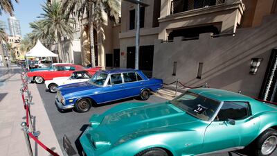 An array of classic cars were on show at 5th Emirates Classic Car Festival along Mohammed Bin Rashid boulevard. Jeffrey E Biteng / The National
