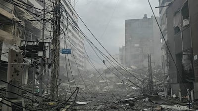 Downed power lines and destroyed buildings in Beirut’s southern suburbs. AFP