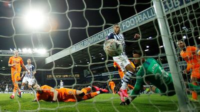 West Bromwich Albion's Kenneth Zohore scores their second goal in injury time. Reuters