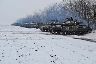 Ukrainian tanks take part in a drill in the country's Dnipropetrovsk region. AFP