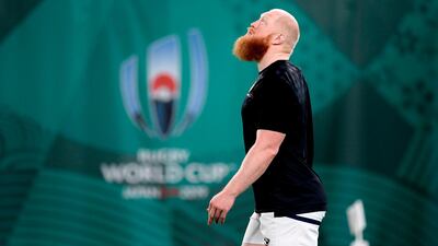 US prop Eric Fry looks up during the Captain's Run training session at Kobe Misaki Stadium in Kobe. AFP