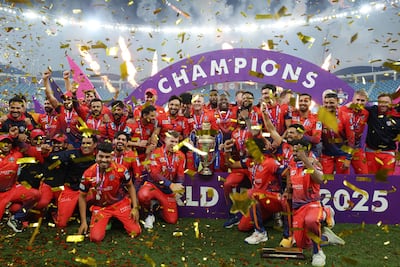 Dubai Capitals celebrate winning the 2024 ILT20. Chris Whiteoak / The National