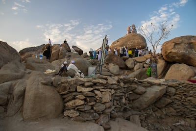 Pilgrims visit Cave Thawr at Jabal Thawr, where Prophet Mohammed and Abu Bakr are believed to have hidden during the Hijrah from Makkah to Madinah. Getty Images