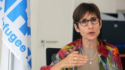 Mireille Girard, UNHCR representative in Lebanon gestures as she talks during an interview with Reuters in Beirut, Lebanon June 12, 2018. REUTERS/Aziz Taher