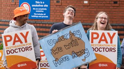 British Medical Association picket lines, like this one outside Leeds General Infirmary, started at 7am. PA