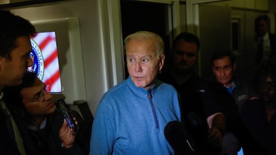 US President Joe Biden onboard Air Force One. Reuters