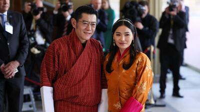 Bhutan's King Jigme Khesar Namgyel Wangchuck and Queen Jetsun Pema arrive at the reception at Buckingham Palace. Reuters