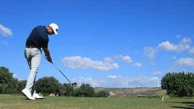 South African golfer Wilco Nienaber tees-off on the 1st hole during Day 1 of the Aphrodite Hills Cyprus Showdown in Paphos, on Thursday, November 5. Getty