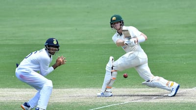 Steve Smith on his way to a half-century for Australia. EPA