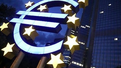 FRANKFURT AM MAIN, GERMANY - JUNE 21: A Euro logo stands in front of the headquarters of the European Central Bank (ECB) on June 21, 2011 in Frankfurt am Main, Germany. Eurozone finance ministers are currently seeking to find a solution to Greece's pressing debt problems, including the prospect of the country's inability to meet its financial obligations unless it gets a fresh, multi-billion Euro loan by July 1. Greece's increasing tilt towards bankruptcy is rattling worldwide financial markets, and leading economists warn that bankruptcy would endanger the stability of the Euro and have dire global consequences. (Photo by Ralph Orlowski/Getty Images) *** Local Caption *** 117089311.jpg