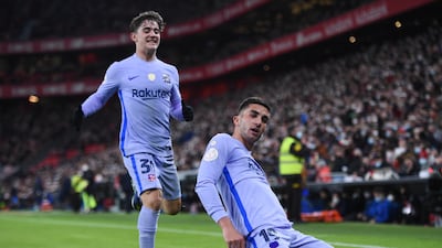 Ferran Torres celebrates scoring for Barcelona. Getty