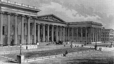 The neo-classical exterior of the British Museum in 1865