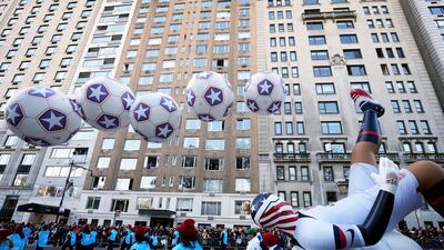 The US Soccer float rides in the Macy's Thanksgiving Day Parade. AP