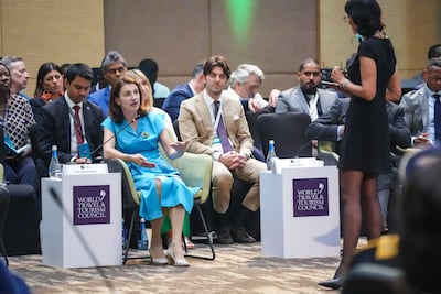 Mariana Oleskiv, of the State Agency for Tourism Development of Ukraine, speaking at the World Travel & Tourism Council's global summit in Rwanda. Photo: WTTC