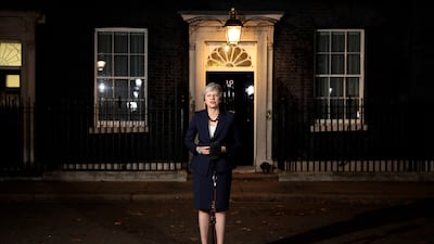 Ms May delivers a Brexit statement at Downing Street in November 2018 after her cabinet approved the wording of the draft Brexit agreement