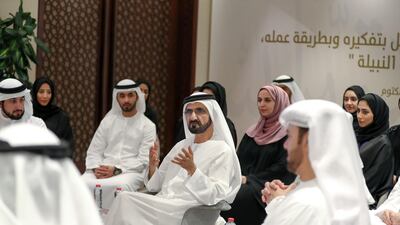 Sheikh Mohammed bin Rashid, Vice President, Prime Minister and Ruler of Dubai, meets his team for a creative discussion on Tuesday. Wam