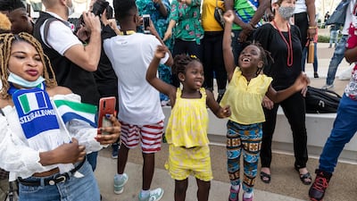 Young music fans at Al Wasl Plaza for the Sierra Leone Cultural Performance. (Photo: Antonie Robertson / The National)