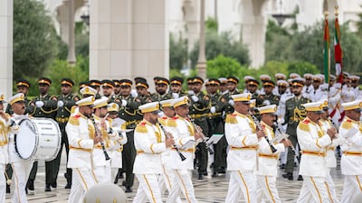 Honour guards participate in a reception at Qasr Al Watan. Presidential Court