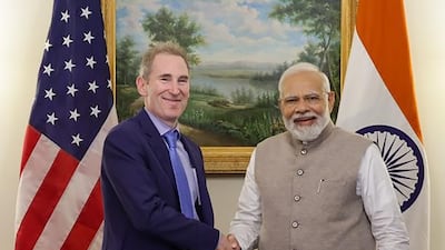 Amazon chief executive Andy Jassy and Indian Prime Minister Narendra Modi in Washington. Photo: @ajassy / Twitter