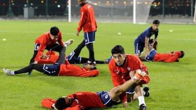 The players stretch as they prepare to face the hosts of the Gulf Cup. A win will see the UAE progress to the next round. Courtesy of the UAE FA