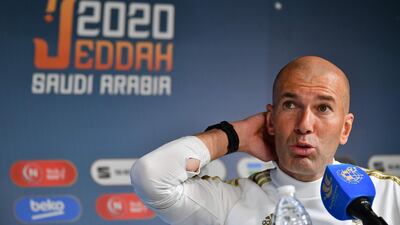 Real Madrid's French coach Zinedine Zidane attends a press conference. AFP