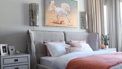 An oversized painting of a horse also hangs over the bed in Ramoul’s room, and its gentle colour palette informed the design of the rest of the room. Courtesy Harf Noon Studio